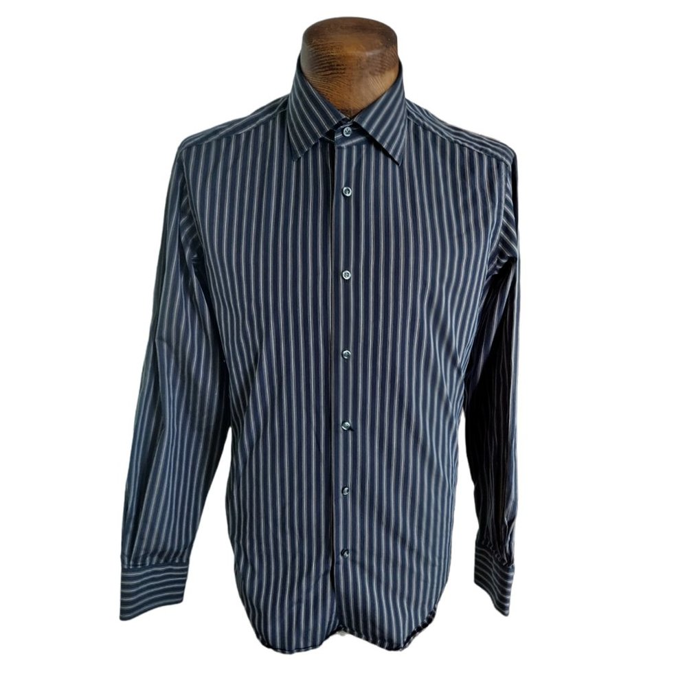 HUGO BOSS Men's Vertical Striped Button Front Shirt Size 15, 34/35
